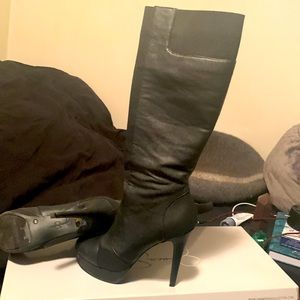 Black leather stretch Boots